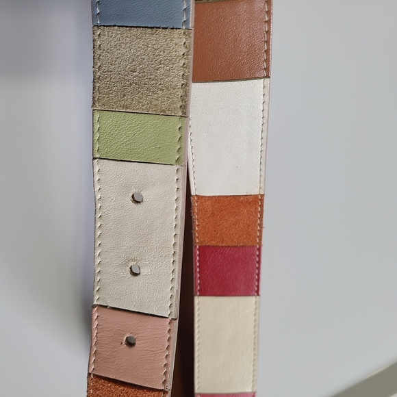 Tanner Beautiful Colorblock Genuine Leather Belt Womens Large Suede Patch ITALY‎ main image 16